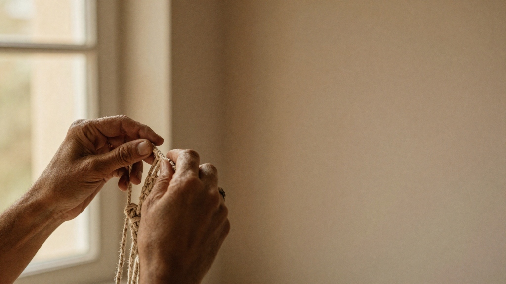 Artisan hands carefully crocheting natural yarn fibers