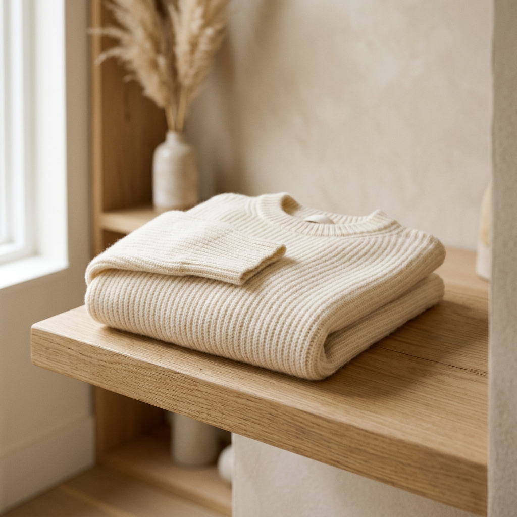 Earth brown organic cotton terry lounge set folded on a bed